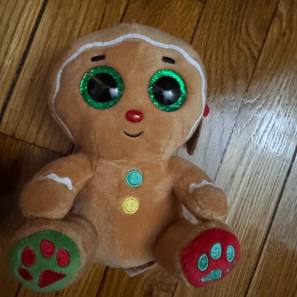 Ty Brown Gingerbread Plush with Green and Red Details